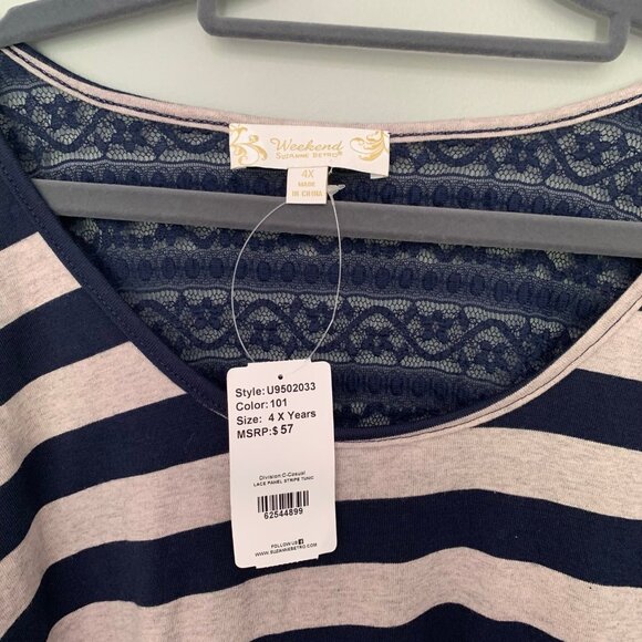 NEW Suzanne Betro striped long lines mixed materials lace detail shirt top‎ - Picture 3 of 9